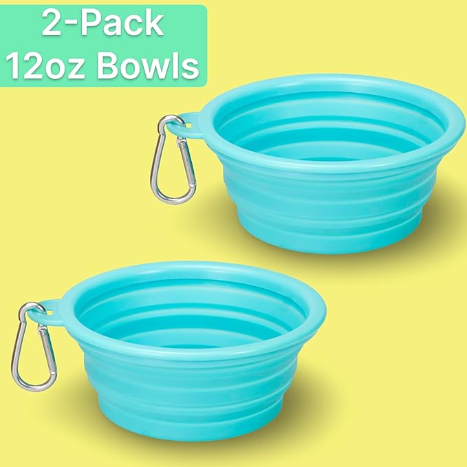 Made Easy Kit Portable Collapsible Dog Bowl for Water or Food Great Pet Travel Bowl in Multiple Sizes (Teal Teal, Standard 12oz 2-Pack)