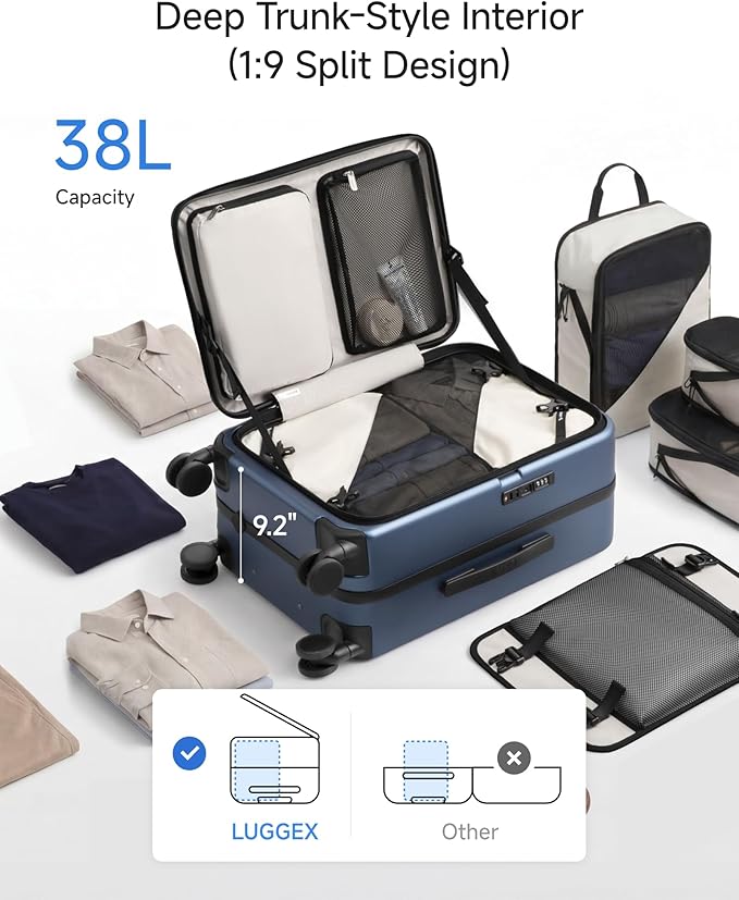 LUGGEX Carry On Luggage Top Opening, FLA Aluminum Frame Trunk Style Luggage, Polycarbonate Hard Shell Suitcase (FX-Enhance, Charcoal Metallic, 20 Inch, 38L)