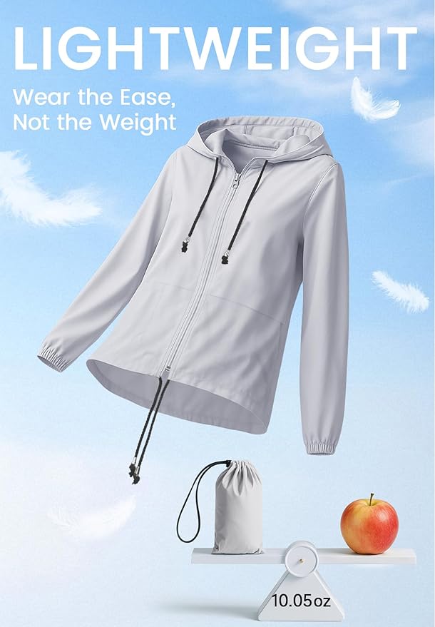 Zando Lightweight Rain Jacket Women Waterproof - Raincoat for Women Packable Rain coat Hooded Windbreaker for Travel Outdoor
