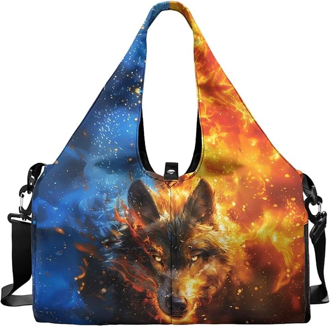 Flame Wolf Sports Duffle Bag with Shoe Compartment for Men Portable Gym Bag with Wet Pocket Waterproof Fitness Workout Bags with Yoga Mat Holder Travel Overnight Weekender Shoulder Bag