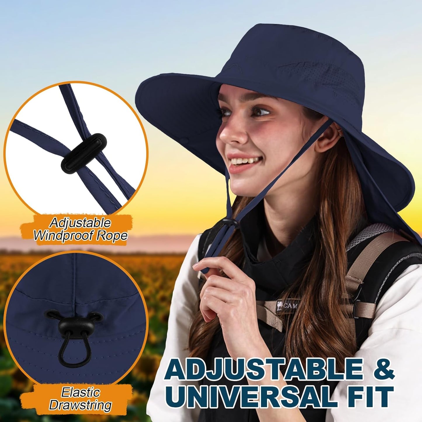 ZOORON Sun Hat for Men Women Fishing Hat with Neck Flap Wide Brim Bucket Hat UV Protection for Beach Camping Hiking