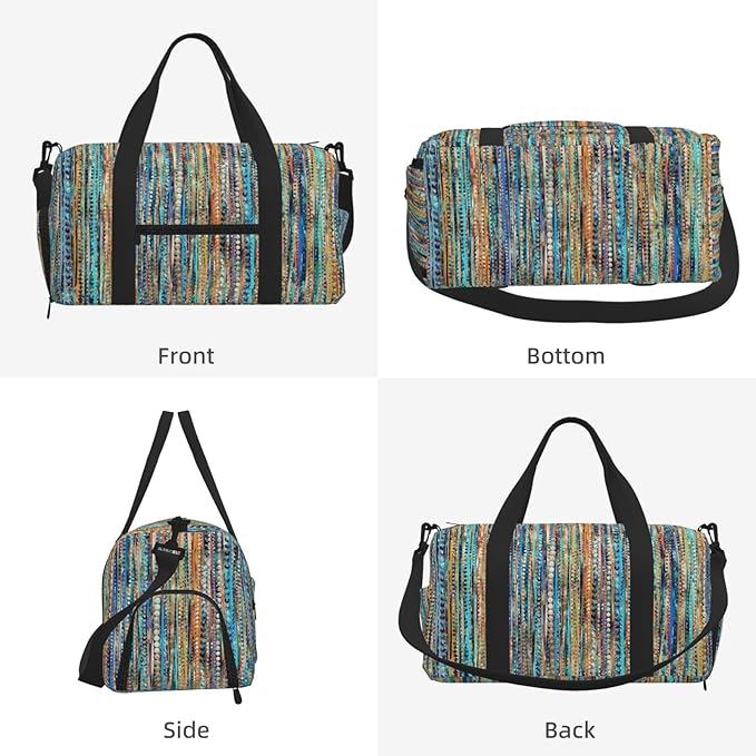 Stripes And Beads Women'S Gym Duffle Bag With Shoes Compartment, Ideal For Travel, Gym, Sports, Duffel, Weekender