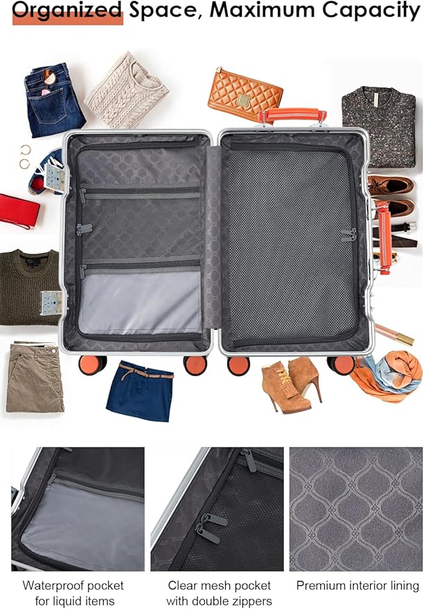 20 Inch Carry On Luggage with Leather Handle, PC Zipperless Suitcase with Spinner Wheels and TSA Locks, 22x14x9 Airline Approved Luggage for Travel, Black