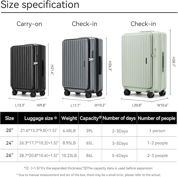 ROAMING 26 Inch Checked Luggage Expandable PC Hard Shell Suitcases for Front Opening with Cup Holder TSA Lock Travel Luggage with Spinner Wheels Suitcase,Specially Designed Ergonomic Pull Rod Handle