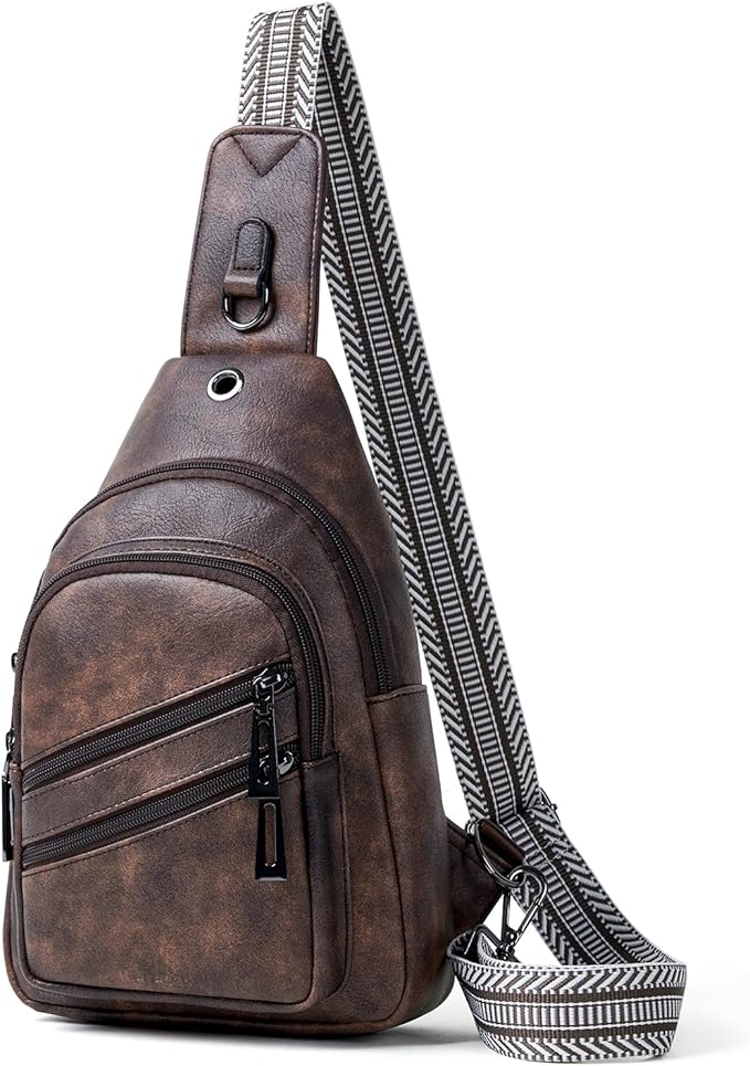 7L Crossboydy Sling Bag for Women Vegan Leather Crossbody Purse Fanny Pack Chest Bag for Travel,Coffee