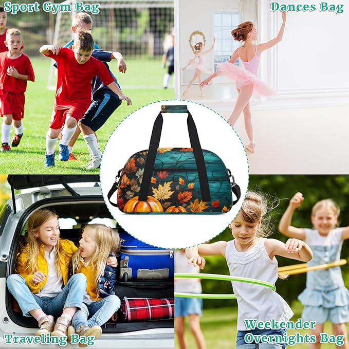 Autumn Pumpkin Kids-Duffel-Bags Gymnastics Dance Bag Carry-On Overnight Travel Gym Lightweight Dance Sports Bags For Girls Boys Kids，