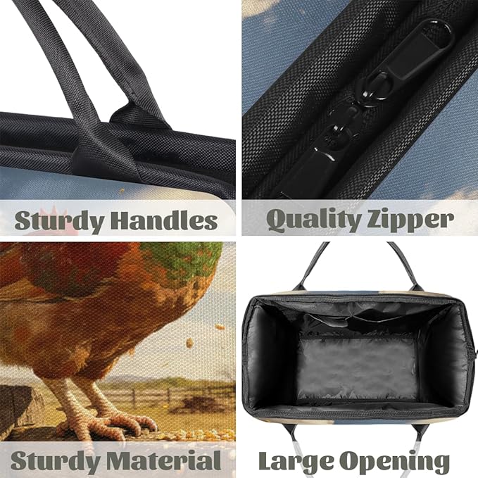 Travel Gym Carrying Bag - Autumn Farm Rooster Overnight Weekender Bag for Women Men Girls - Shoulder Large Capacity Tote Bag for Travel, Yoga, School,Mommy Hospital Bag for Labor and Delivery
