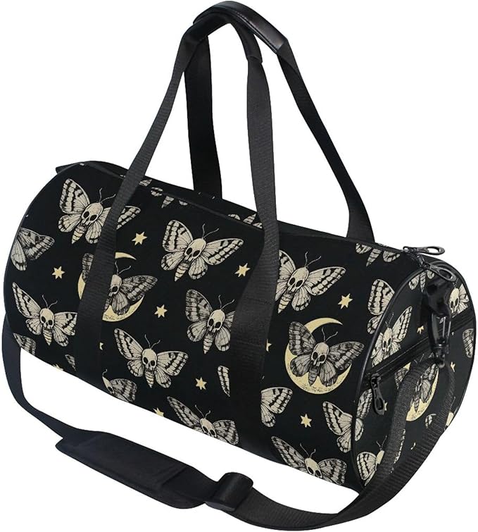 MNSRUU Sports Duffel Bags, Gothic Moth Star Athletic Gym Bag Overnight Workout Travel Tote Luggage for Men Women Yoga
