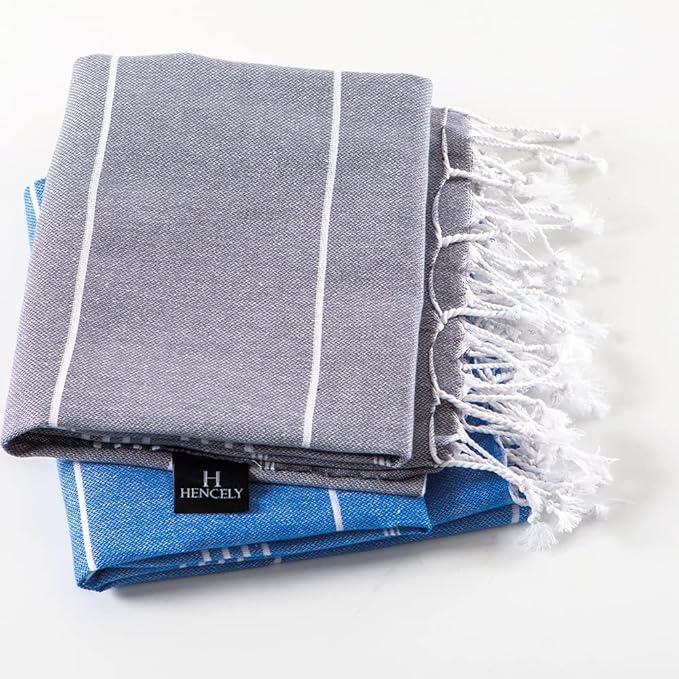 Hencely Turkish Beach Towel 37x68 Oversized, Sand-Free, Quick-Dry, Lightweight - Travel Essential for Pool & Bath - Striped 100% Cotton Bathroom Towels Accessories Gift (Gray)