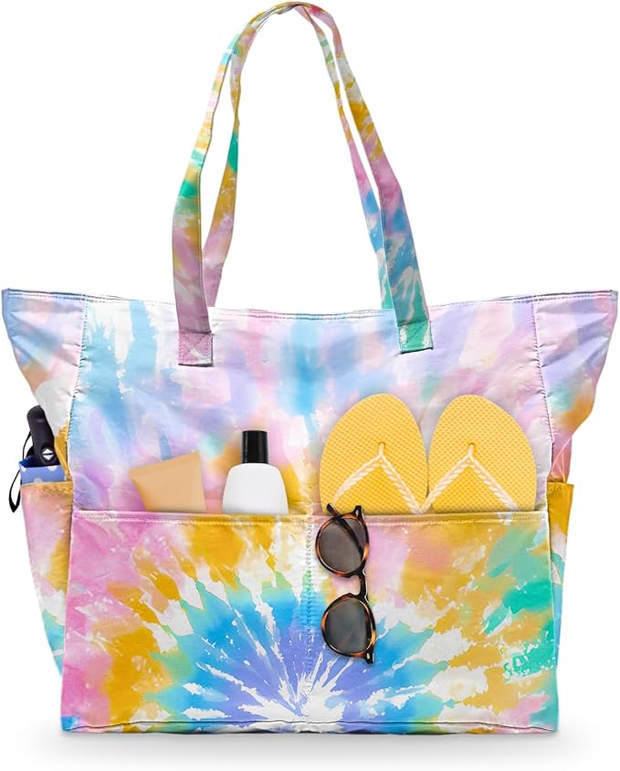 Large Beach Bag Waterproof Sandproof Beach Bags for Women Pool Tote Bags with Zipper Summer Swim Bag Foldable