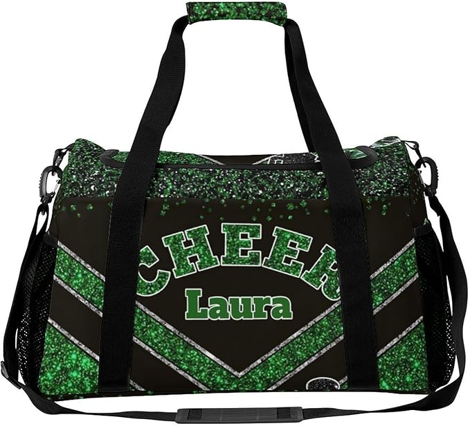 Personalized Cheer Bag Gifts for Girls Sport Cheerleading Gym Travel Duffel Bag Overnight Weekender Bags with Name (Green)