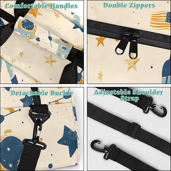 Cute Astronaut Gym Travel Duffle Bag for Women & Men with Front Zipper Pocket for Sports, Overnight, Weekender, Carry On,Workout & Dance Bag,Cute Space,18.9 * 8.7 * 10.6 in