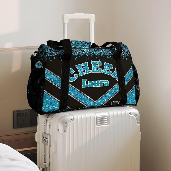 Personalized Cheer Bag Gifts for Girls Sport Cheerleading Gym Travel Duffel Bag Overnight Weekender Bags with Name (Blue)