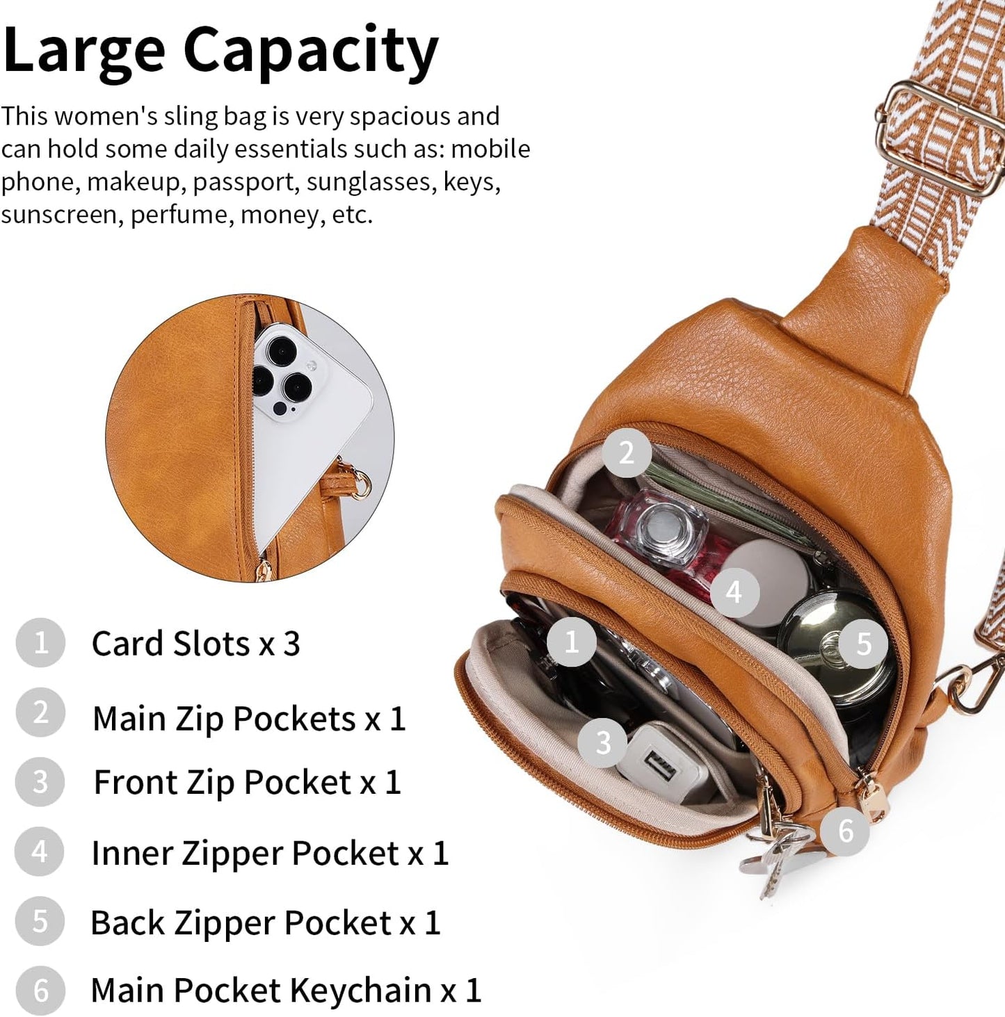 Crossbody Bags for Women Anti Theft Small Sling Handbag with Zipper Lock Vegan Leather RFID Blocking Chest Pure