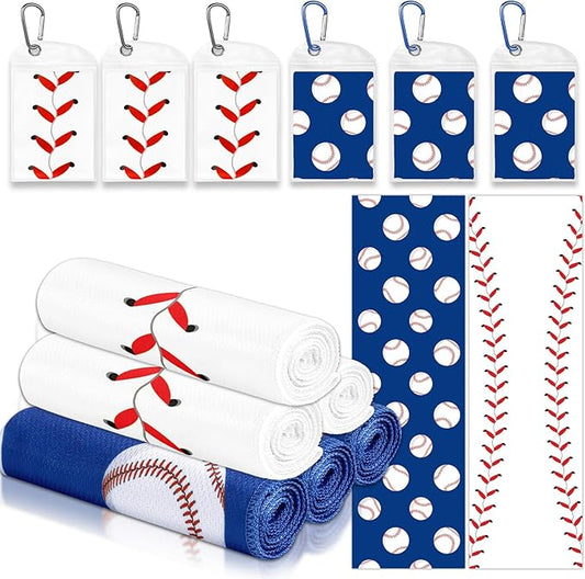 6-12 Pcs Baseball Cooling Towels with Bags 38x12 Inch Breathable Baseball Microfiber Ice Towel Fast Drying Workout Rags Bulk Sport Team Gift for Team Gym Running Coach Sport Party Favors( 6Pcs)