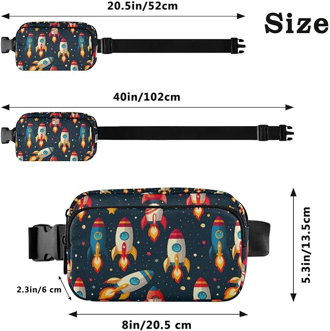 Kawaii Space Rockets Fanny Pack for Women Men Water Resistant Fashion Waist Packs with Adjustable Strap Belt Bag for Travel Workout Jogging Hiking 21219356