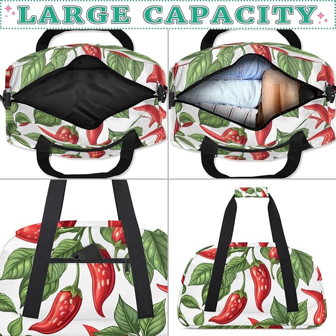 Green Leaf Chili Pepper Kids-Duffel-Bags Gymnastics Dance Bag Carry-On Overnight Travel Gym Lightweight Dance Sports Bags For Girls Boys Kids，