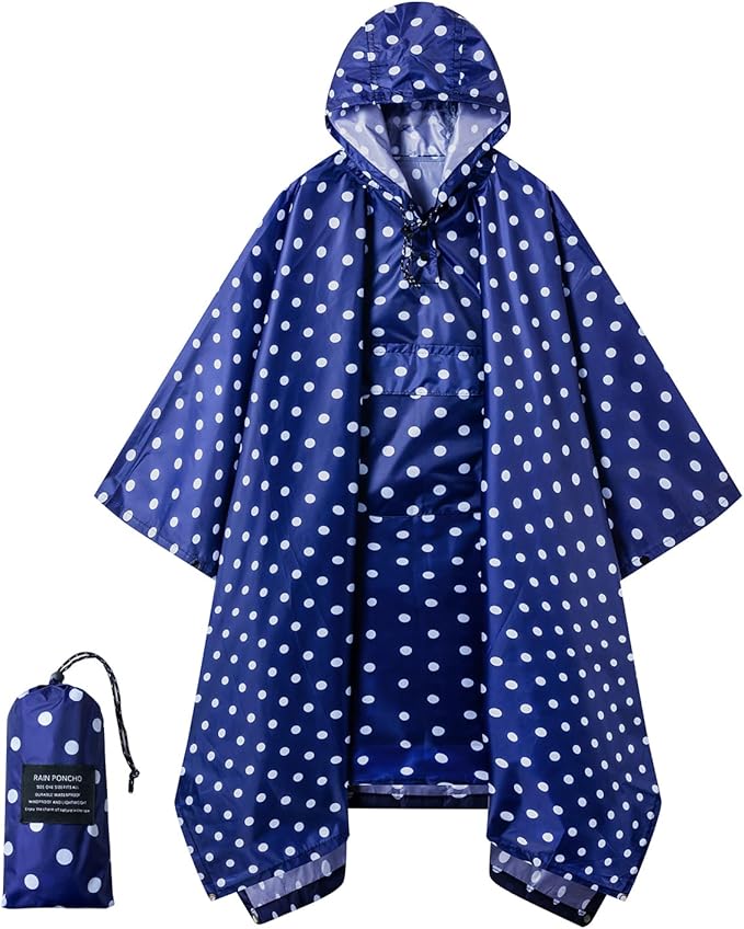 Hooded Rain Poncho for Adults - Waterproof Rain Coat and Lightweight Jacket 3-in-1 Multi-Function with Pockets