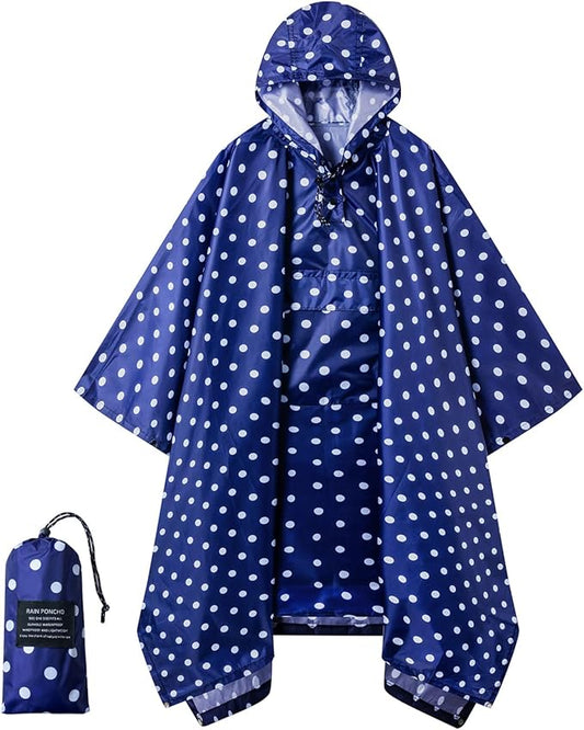 Hooded Rain Poncho for Adults - Waterproof Rain Coat and Lightweight Jacket 3-in-1 Multi-Function with Pockets