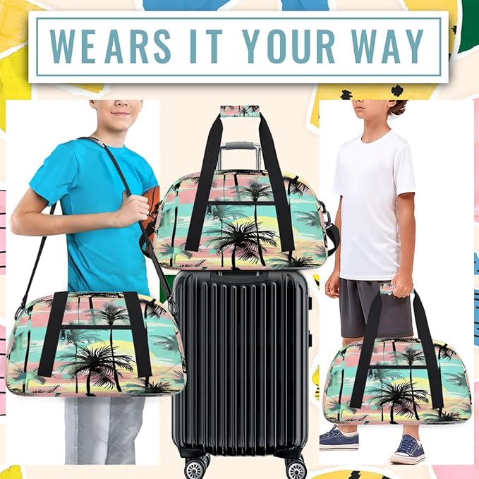 Colorful Palm Trees Sports Duffel Bags, Water-Resistant Gym Duffle Bag for Men Women, Lightweight Weekender Overnight Bag for Fitness, Workout, Travel