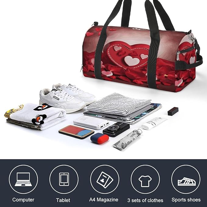 Oxford Cloth Happy Valentine's Day1 Gym Bag,Duffle Bag with Shoes Compartment And Adjustable Shoulder Straps，Weekender Bags for Men Women.