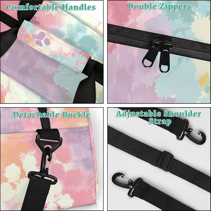 Custom Name Girl Gym Travel Duffle Bag with Front Zipper Pocket Personalizedfor Sports Bag for Overnight, Weekender, Carry On,Workout & Dance, 18.9 * 8.7 * 10.6 in,Yellow Pink Gray