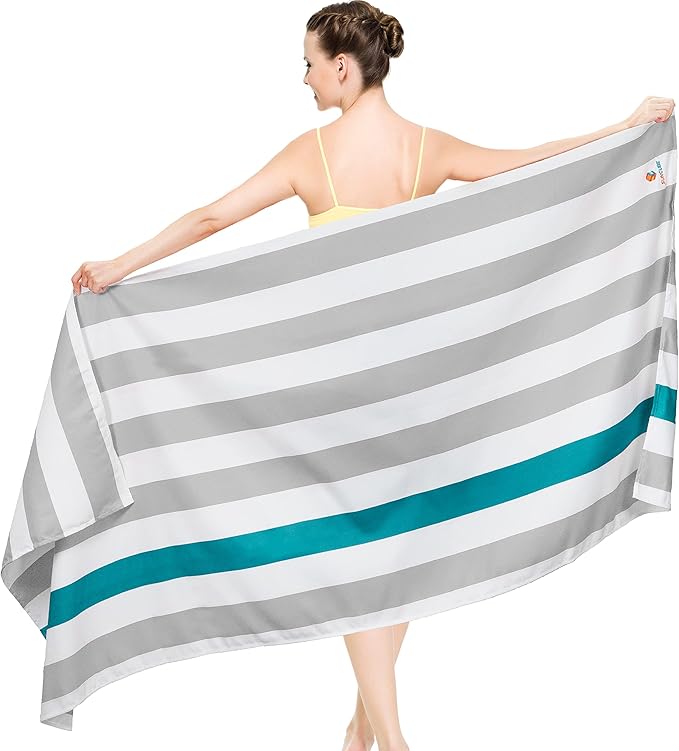 SUN CUBE Microfiber Beach Towel, Quick Dry Sand Free Beach Towel, Lightweight Compact Travel Swim Towel for Pool, Camping, Sand Resistant Packable Adult Towel - Light Grey 78x35 Inches