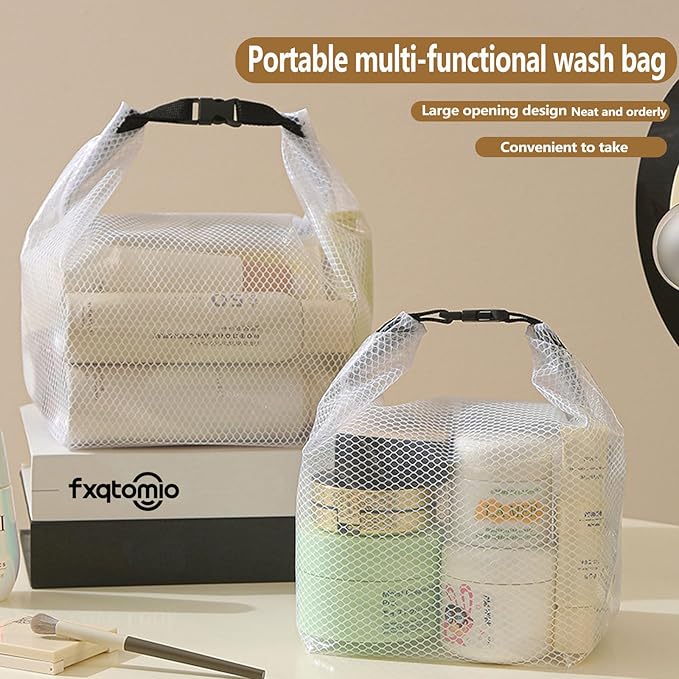 Cosmetic storage bag with dry and wet separation, wash bag, hand-held bag, portable storage bag, simple style,suitable for travel, fitness, swimming, outdoor rafting (White, 7.1in*6.3in*9.4in)