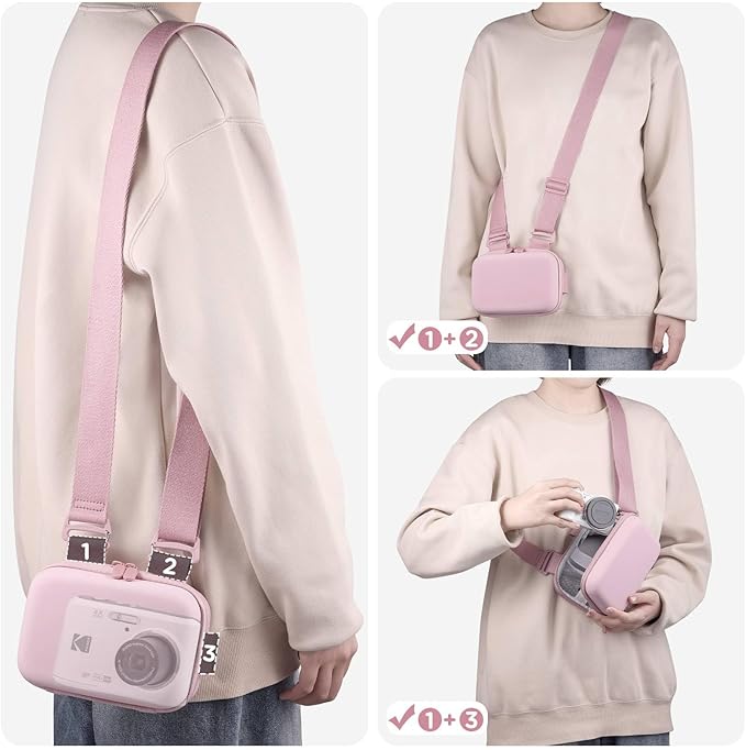 Digital Camera Case, Waterproof & Protective Small Camera Bag with 2 Carrying Ways, Lightweight camera sling bag for PowerShot ELPH 180/190 / Sony DSCW800/DSCW830 - Pink