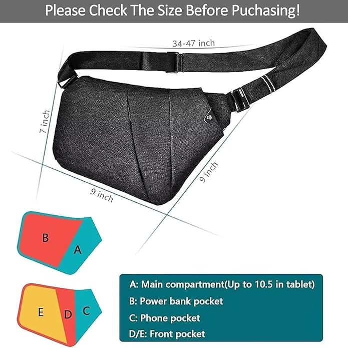Crossbody Sling Bag, Water-Resistant Anti Theft Chest Pack, Minimalist Commuter Daypack for Travel Hiking Work