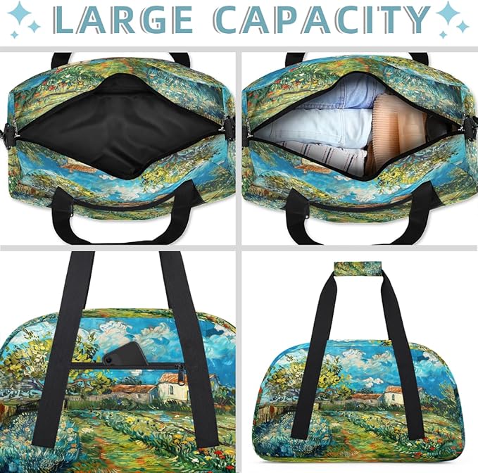 Travel Duffle Bag for travel duffle bag sports Girls Boys Kids Lscape Oil Painting Farm Lightweight Overnight Sleepover Weekender Bags Small Dance Gym Sport Bag Teens Carry-On Size Workout Bag