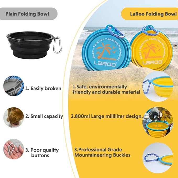 LaRoo Collapsible Dog Bowls, Large Portable Foldable Travel Dog Bowls with Clasp, BPA-Free Non-Toxic Water & Food Bowl for Large/Medium Dogs, Outdoors in Summer Hiking, Walking, Traveling (Yellow)
