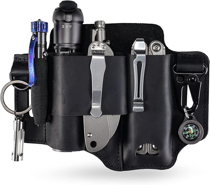 ST1 Leather Multitool Sheath - EDC Belt Organizer for Leatherman Tools, Flashlight, Pen, and Keychain Clip, Durable and Stylish, Great for Work and Daily Use, Ideal Gift for Men
