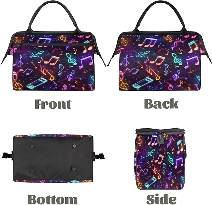 Gym Bag for Women Men, Colorful Neon Music Note Sports Duffel Bags, Waterproof Travel Weekender Overnight Carry On Tote Bags for Travel Sports