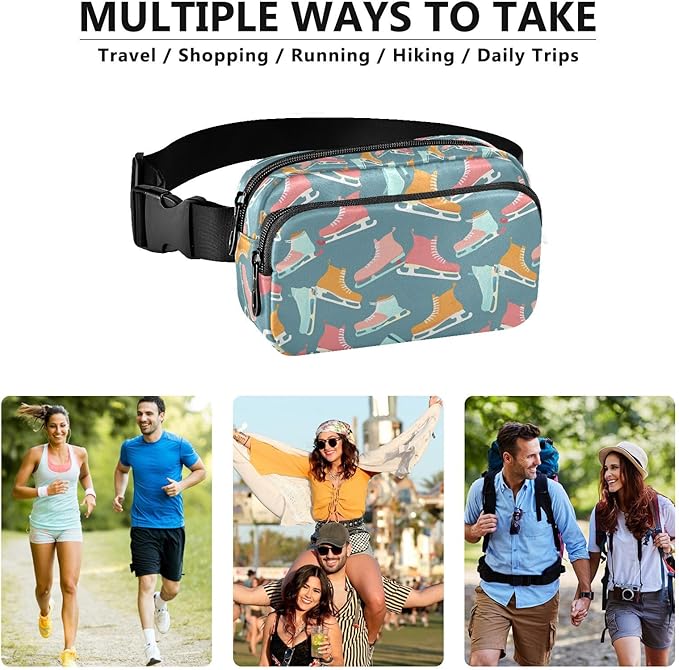 Ice Skates Fanny Pack for Women Men Water Resistant Fashion Waist Packs with Adjustable Strap Belt Bag for Travel Workout Jogging Hiking 21220342