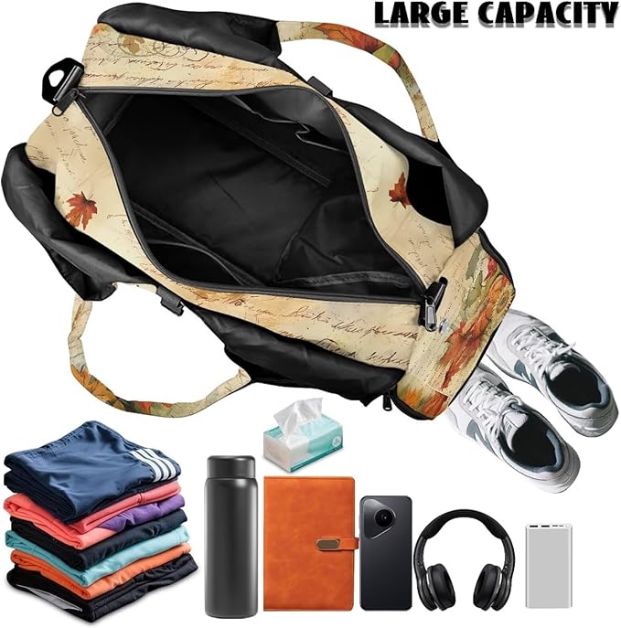 Sunflower Pumpkin Maple Leaf Mini Gym Bag for Women with Yoga Mat Holder Small Duffle Bag Weekender Hospital Workout Carry On Duffel Bags with Shoe Compartment Thanksgiving Decor