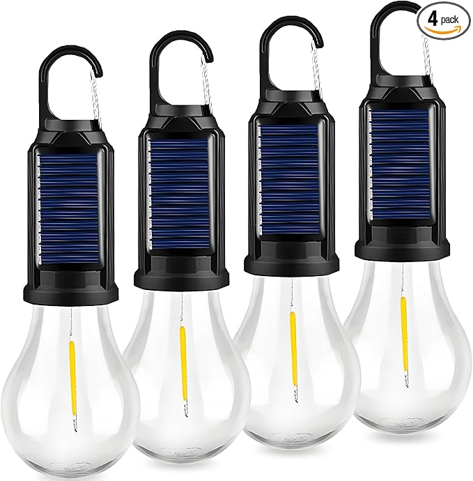 4-Pack Solar Camping Lantern, Portable LED Solar USB Rechargeable Lantern Flashlight Emergency Hanging Light for Indoor Outdoor Home Power Outages Hiking Hurricane (4)