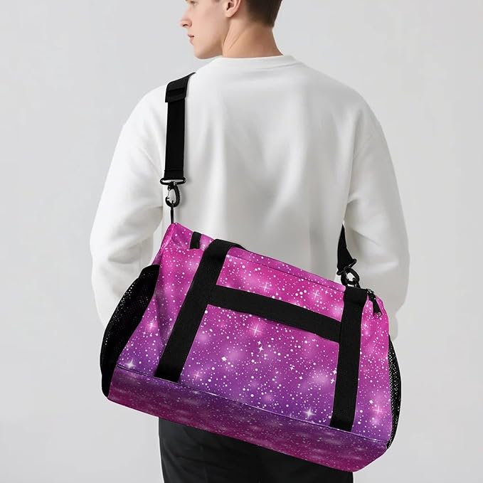 Pink Glitter Print Personalized Sports Duffel Bag with Name Custom Weekender Overnight Bag Gym Bag Travel Dance Duffel Bag