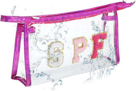 Beach Bag, Waterproof Makeup Bag, Summer Clear Zippered Beach Pouch, Travel Pool Storage Pouch for Sunscreen Cosmetic Swim Women Men