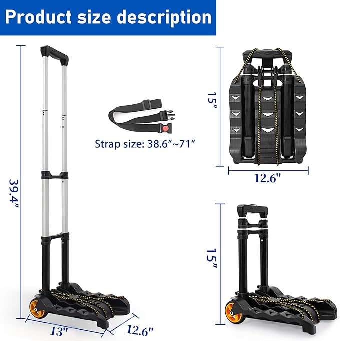 Car Seat Travel Cart with Buckle Webbing for Airport, Carseat Roller Dolly Trolley Luggage Cart, Foldable and Stowable Under Airplane Seat or Over Head Compartment