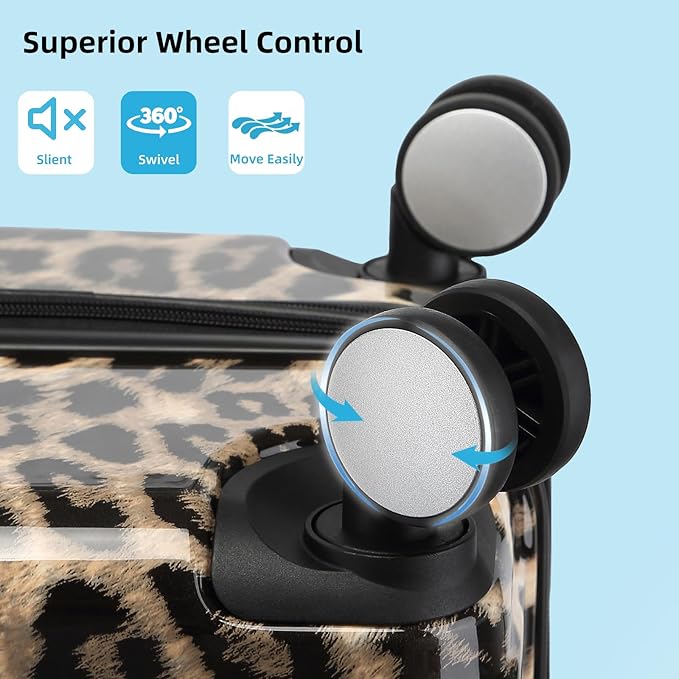 LARVENDER Luggage Sets 3 Piece, Hardside 20 IN Carry on Luggage Airline Approved PC+ABS Suitcase Set with Spinner Wheels TSA Lock, Lightweight Rolling Suitcase for Men and Women, Cheetah Print