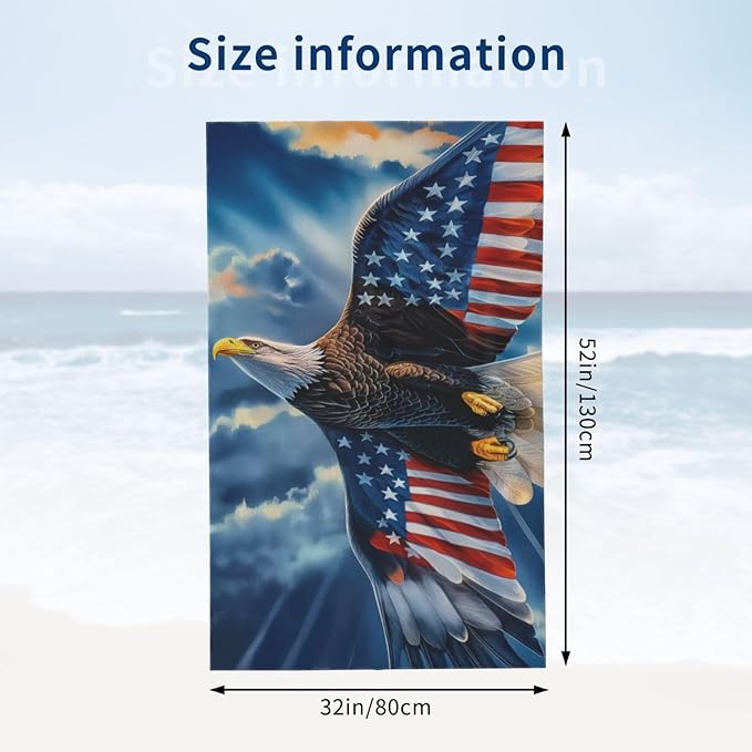 Microfiber Beach Towel, American Flag Eagle Beach Towels 32x52in,Quick Dry, Sand Free, Ultra Soft & Oversized Towel for Travel, Bathroom, Swimming - Ideal for Pool, Camping, Yoga, or Gift Decor