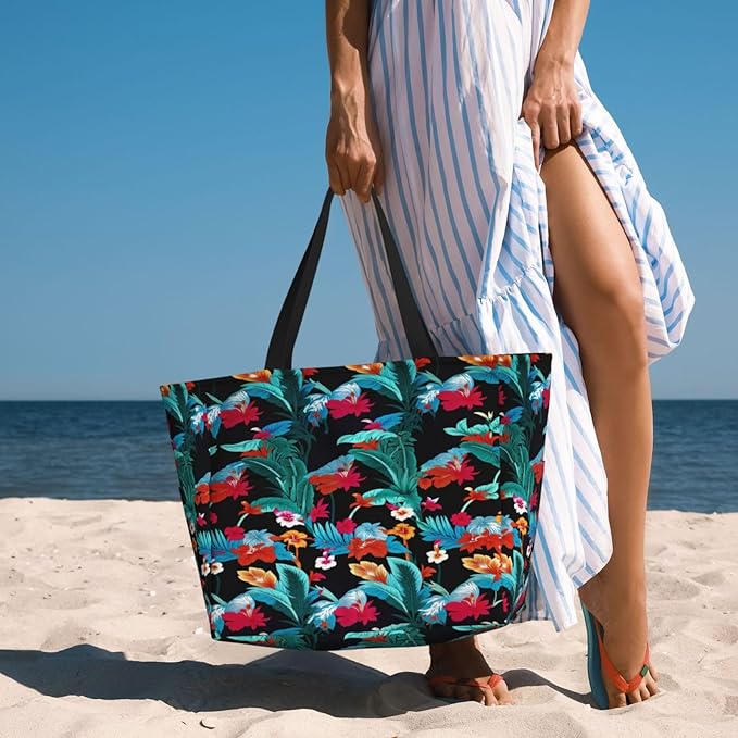 Large Beach Bag for Women Waterproof Foldable Travel Shoulder Tote Bag with Pocket for Weekender Pool Vacation