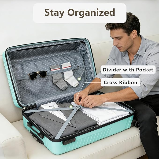 20 Inch Carry On Luggage, ABS Hardside Suitcase with Spinner Wheels, Airline-Approved Cabin Luggage with TSA Security Lock, Expandable Travel Suitcase for Flights, Business Trips & Weekend Vacations