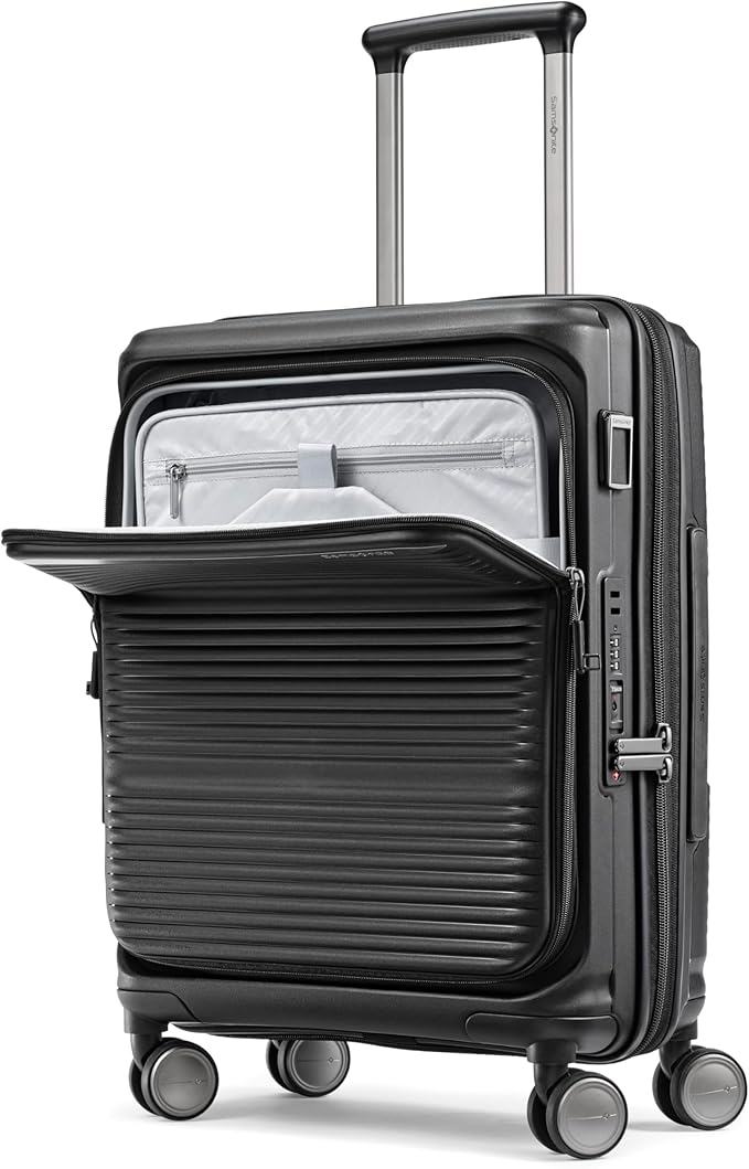 Samsonite Paralux Carry-On Luggage - Innovative Design - Quick Access Front Pocket - Dual Suspension Wheel Technology - TSA Lock - Expandable - Includes Removable Packing Cubes - Black