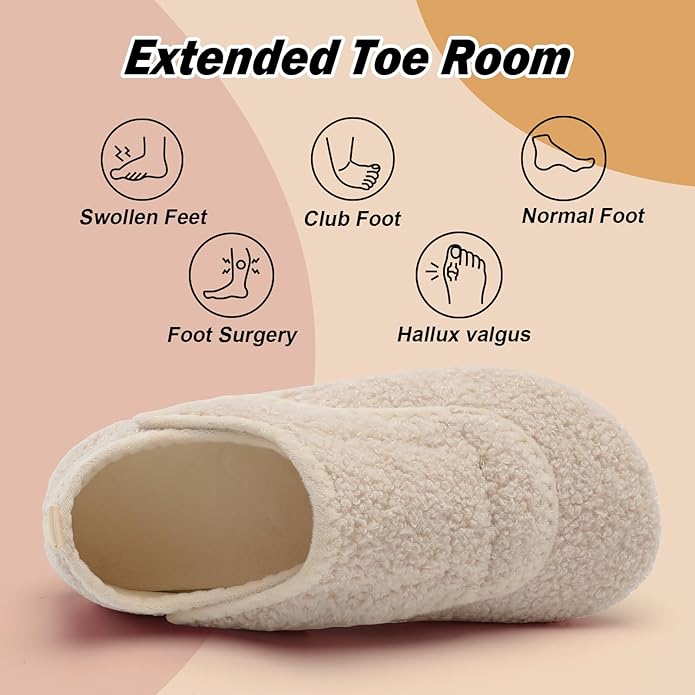 BARERUN Slippers for Women Men Wide House Diabetic Shoes for Women Men Warm Arthritis Edema Swollen Neuropathy Socks Slip on Adjustable Fuzzy Comfy Soft Womens Mens Bedroom Sliipers