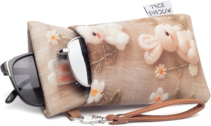 Face Shadow Double Glasses Case Soft Eyeglass Case For Women Men Squeeze Top Sunglasses Case With Cleaning Cloth