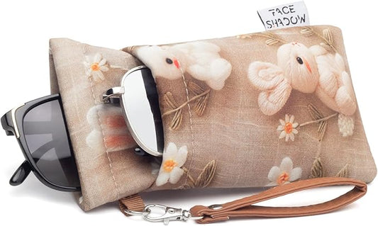 Face Shadow Double Glasses Case Soft Eyeglass Case For Women Men Squeeze Top Sunglasses Case With Cleaning Cloth
