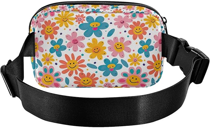 Cute Flowers Smiling Faces Fanny Pack for Women Men Water Resistant Fashion Waist Packs with Adjustable Strap Belt Bag for Travel Workout Jogging Hiking 21220448