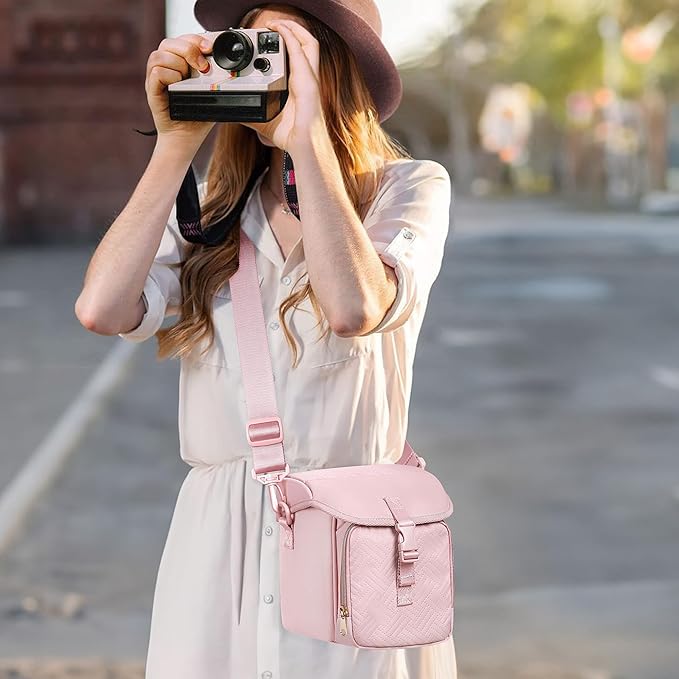 Camera Sling Bag Compatible with Polaroid Now 2nd/3rd Instant Camera, Crossbody Bag with Adjustable Strap, Pink